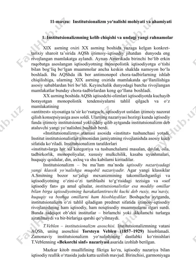 institutsionalizm yoʻnalishi: mohiyati va ahamiyati — DOCX
