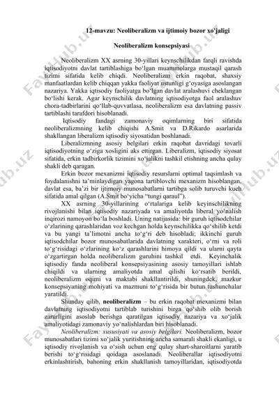 neoliberalizm va ijtimoiy bozor xo'jaligi haqida taqdimot — DOCX