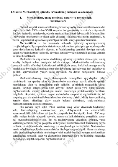 merkantilizm iqtisodiy ta'limoti va uning tarixiy rivojlanishi — DOCX