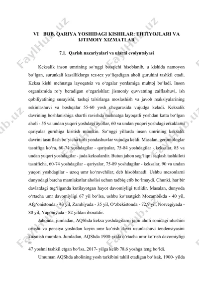 keksalik qo'shimcha – qariya yoshidagi kishilar va ijtimoiy xizmatlar — DOCX