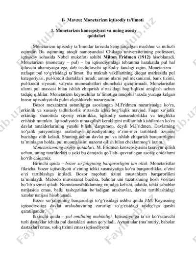 monetarizm iqtisodiy ta'limoti — DOCX