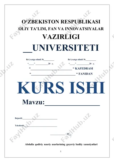 abdulla qodiriy nasriy asarlarining g'oyaviy badiiy xususiyatlari — DOCX