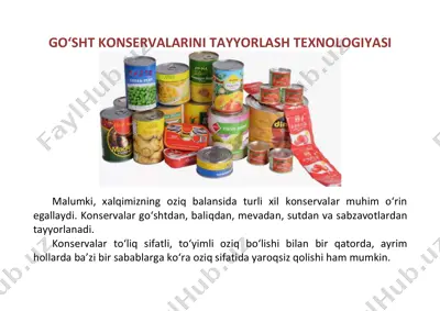 go‘sht konservalarini tayyorlash texnologiyasi — PDF