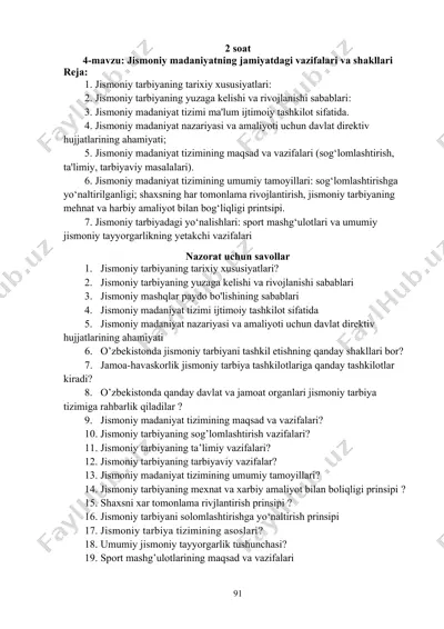 jismoniy madaniyatning jamiyatdagi vazifalari va shakllari — DOCX