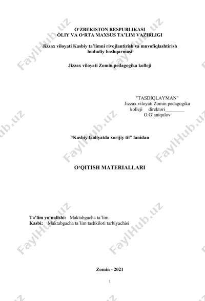o‘qitish materiallari “kasbiy faoliyatda xorijiy til” fanidan — DOCX