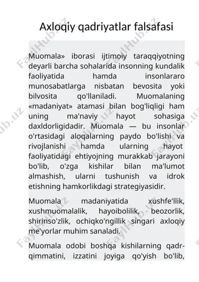 axloqiy qadriyatlar falsafasi — DOCX