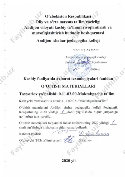 o‘quv dasturi "maktabgacha ta‘lim kasbi bo‘yicha kasbiy faoliyatda axborot texnologiyalari" — DOCX