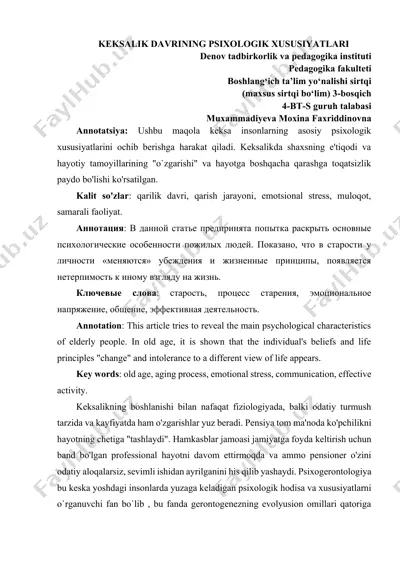 keksalik davrining psixologik xususiyatlari — DOCX