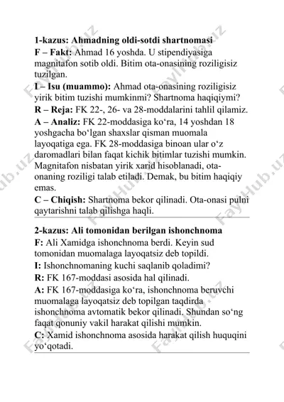 fuqarolik huquqi bo‘yicha kazuslar to‘plami — DOCX