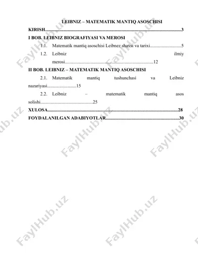 leibniz – matematik mantiq asoschisi (kurs ishi) — DOCX