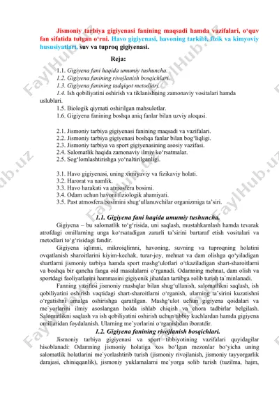 jismoniy tarbiya gigiyenasi fanining maqsadi va vazifalari — DOCX