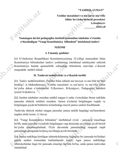 yangi konstitutsiya bilimdoni intellektual tanlovi — DOCX