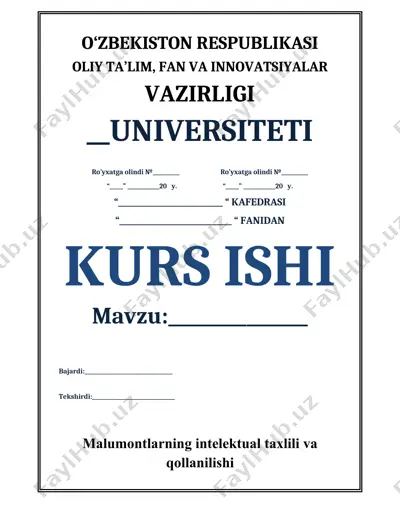 ma'lumotlarni intellektual tahlil va sun'iy intellekt asoslari — DOCX
