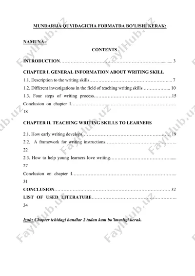 kurs ishining yozilishi uchun ko‘rsatmalar va namunalar to‘plami — DOCX