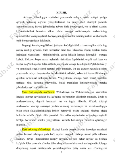 onlayn e’lon berish va web sayt yaratish uchun kurs ishi — DOCX