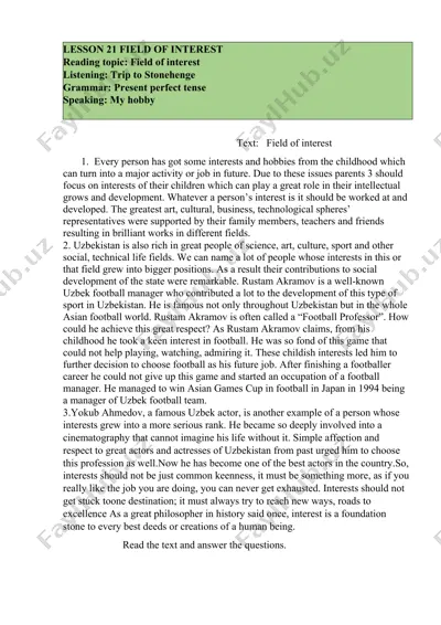 ingliz tili darsi uchun taqdimot — DOCX