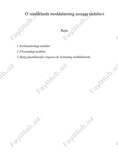 o`simliklarda moddalarning uzoqqa tashiluvi — DOC