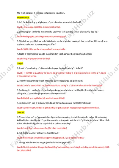 ma'rifat gazetasi 6-sonidagi attestatsiya savollari — DOCX