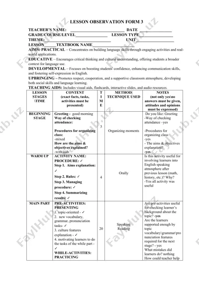 lesson observation form 3 — DOCX