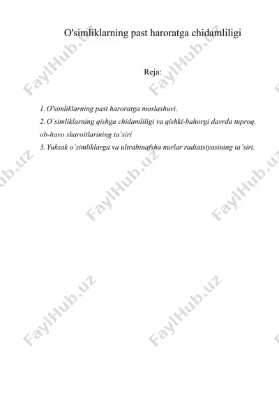 o'simliklarning past haroratga chidamliligi — DOC