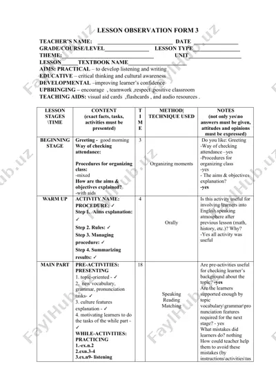 lesson observation form 3 — DOCX