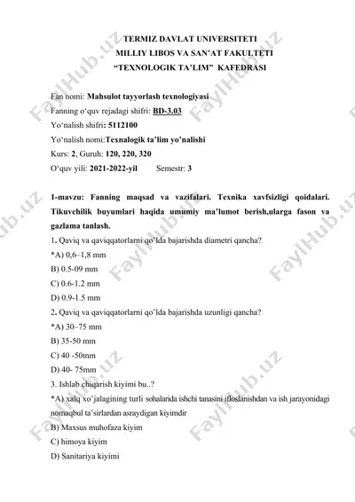 mahsulot tayyorlash texnologiyasi — DOCX