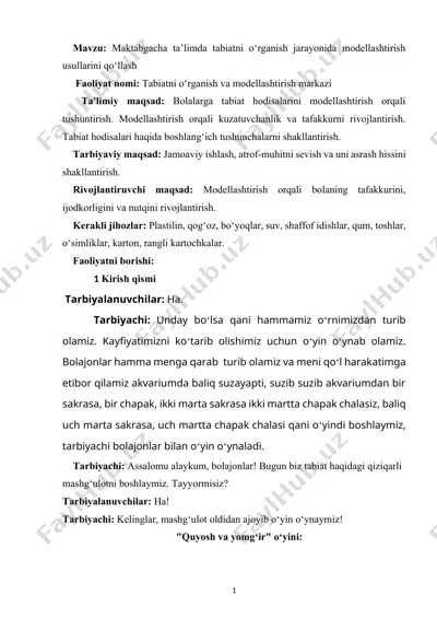 maktabgacha ta’limda tabiatni o‘rganish jarayonida modellashtirish usullarini qo‘llash — DOCX