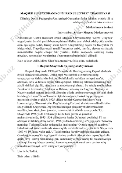 maqsud shayxzodaning “mirzo ulug’bek” tragediyasi — DOCX