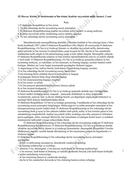 kirish. o’zbekistonda ta’lim tizimi, kаdrlаr tаyyorlаsh milliy dasturi — DOCX