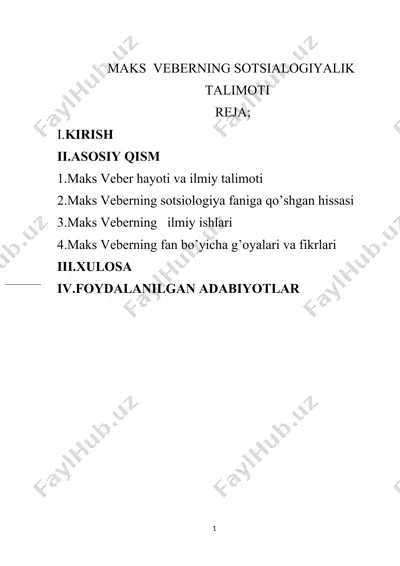 maks veberning sotsiologiyalik ta'limoti — DOCX