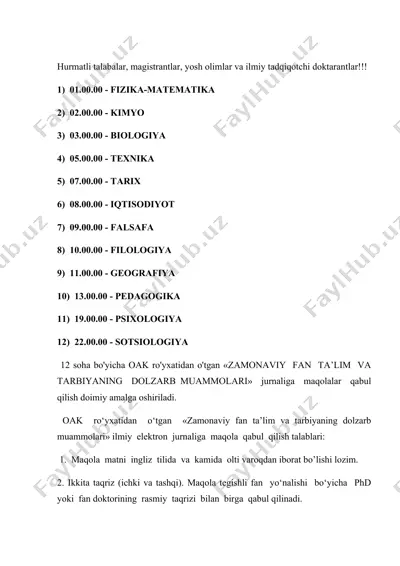 zamonaviy fan ta’lim va tarbiyaning dolzarb muammolari – ilmiy elektron jurnal maqola qabul qilish tartibi — DOCX