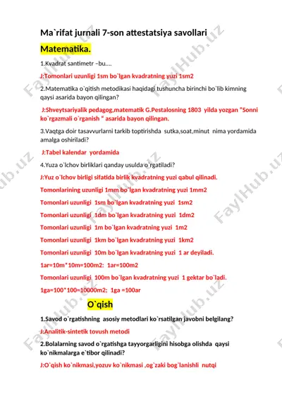 ma'rifat jurnali 7-son attestatsiya savollari — DOCX