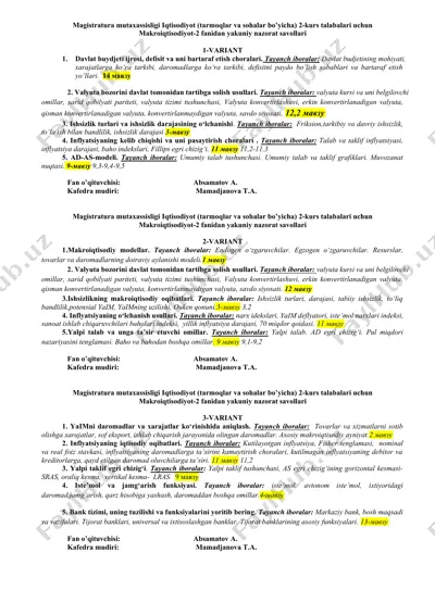 makroiqtisodiyot-2 fanidan yakuniy nazorat savollari — DOCX