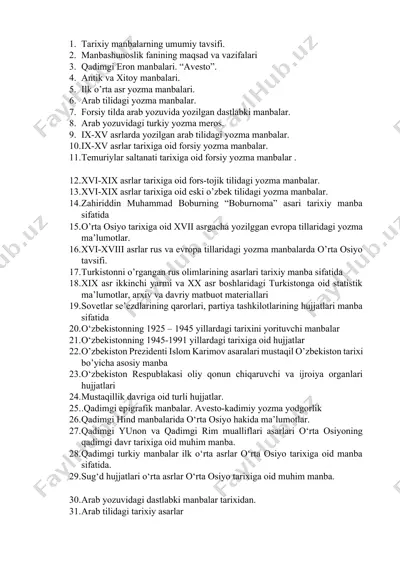 tarixiy manbalar to‘plami va ularning umumiy tavsifi — DOCX