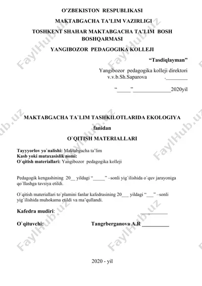 maktabgacha ta’lim tashkilotlarida ekologiya fanidan o‘qitish materiallari — DOCX