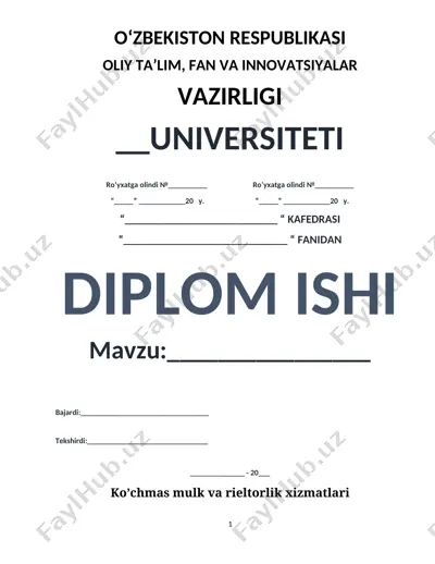 ko‘chmas mulk va rieltorlik xizmatlari bozorlarini rivojlantirish — DOCX