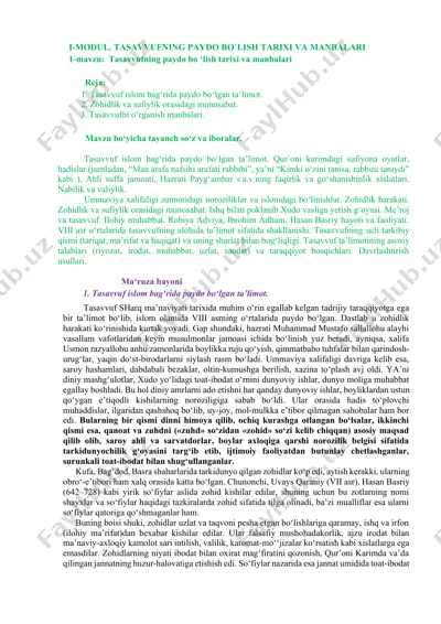 i-modul. tasavvufning paydo bo‘lish tarixi va manbalari — DOCX
