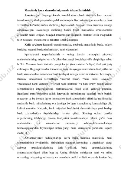 masofaviy bank xizmatlarini takomillashtirish — DOCX
