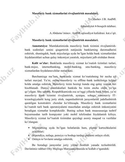 masofaviy bank xizmatlarini rivojlantirish masalalari — DOCX