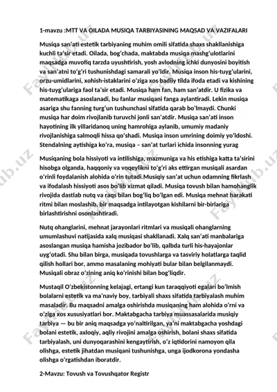 mtt va oilada musiqa tarbiyasining maqsad va vazifalari — DOCX