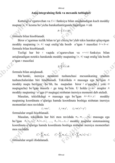 aniq integralning fizik va mexanik tatbiqlari — DOCX