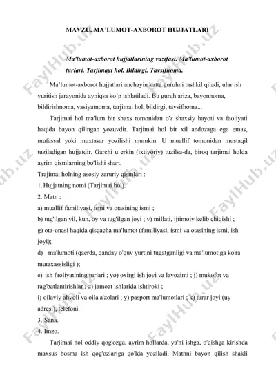 ma'lumot-axborot hujjatlari taqdimoti — DOCX