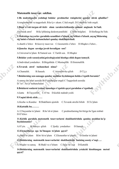 matematik tasavvur shakllantirish uchun savollar to‘plami — DOCX