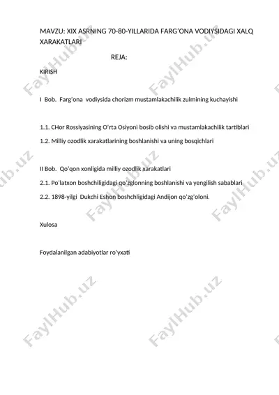 xix asrning 70-80-yillarida farg‘ona vodiysidagi xalq harakatlari — DOCX