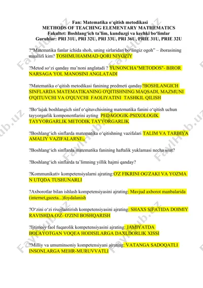 methods of teaching elementary mathematics — DOCX