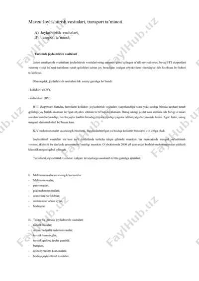 turizmda joylashtirish vositalari — DOCX
