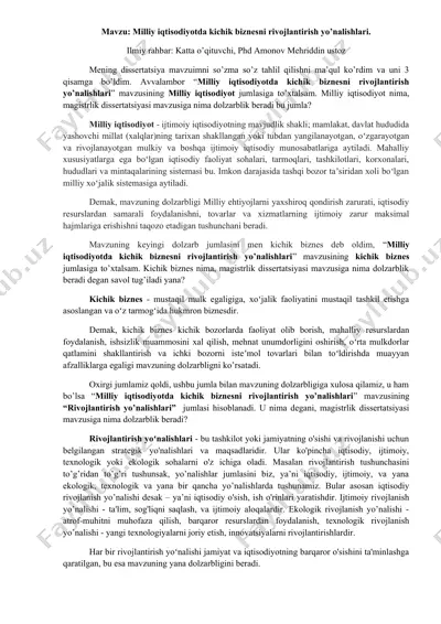 milliy iqtisodiyotda kichik biznesni rivojlantirish yo’nalishlari — DOCX