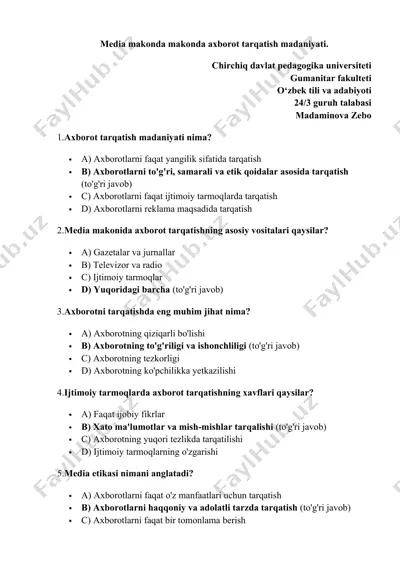 axborot tarqatish madaniyati taqdimoti — DOCX