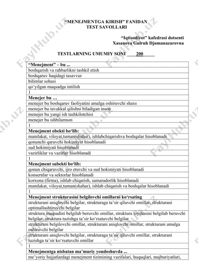 menejmentga kirish fanidan test savollari — DOCX