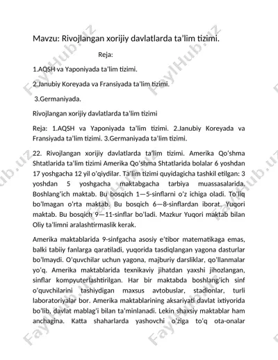 rivojlangan xorijiy davlatlarda ta’lim tizimi — DOCX